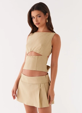 Wrinkle Resistant Fit Choice Miki Mini Skirt - Beige Stripe