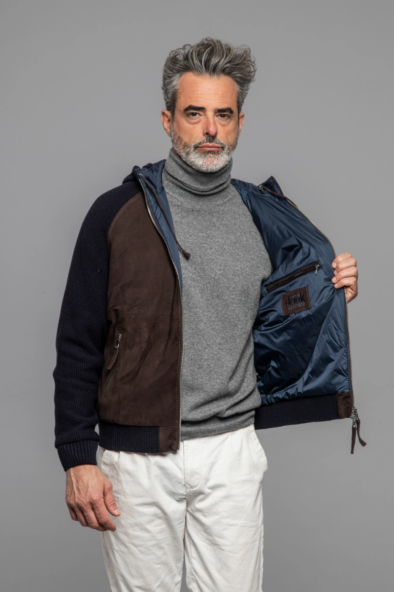 Layered Look DoubleLayeredEdges Doris Knit Leather Jacket