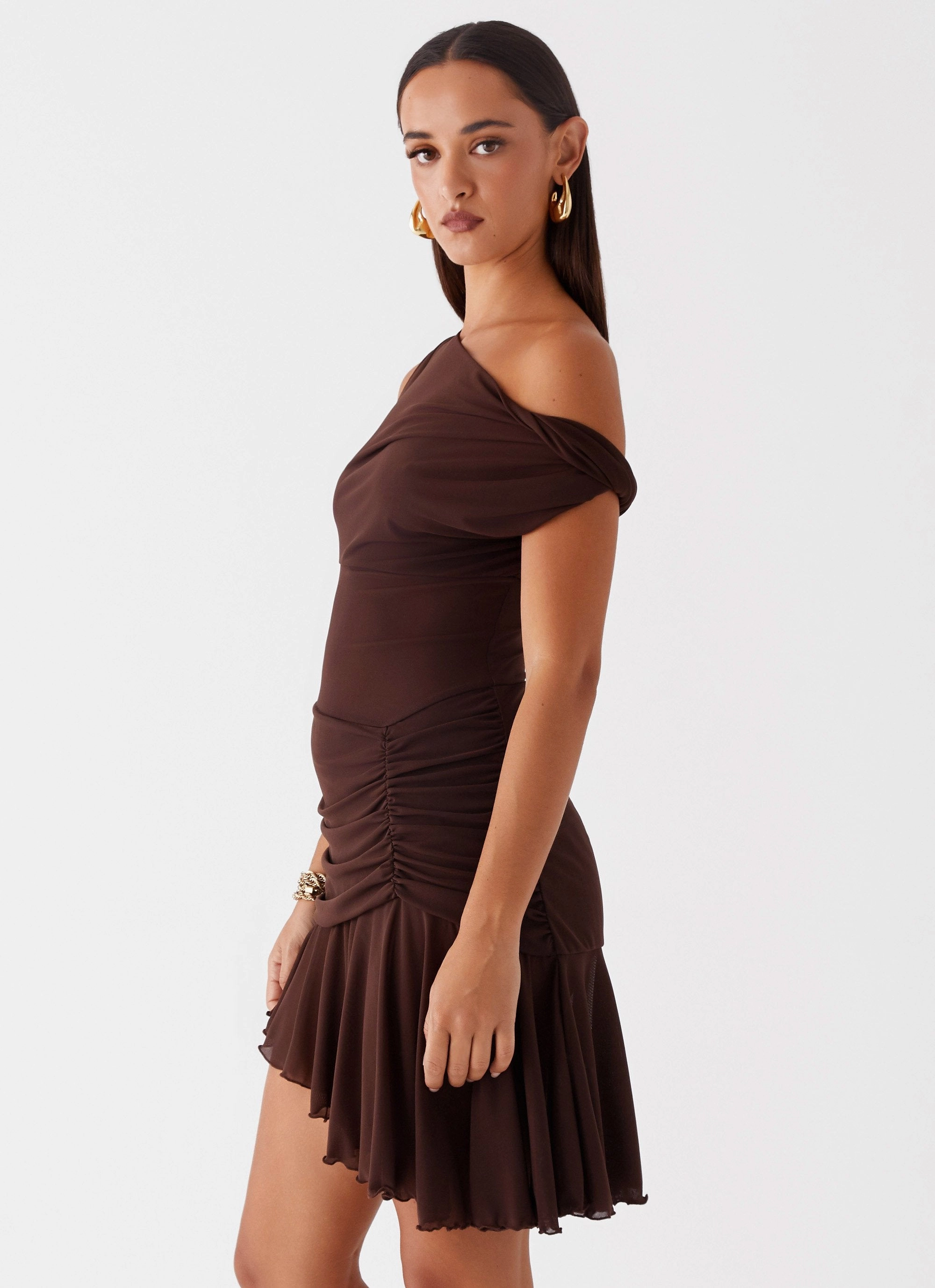Clean Finish Fernleigh One Shoulder Mini Dress - Chocolate