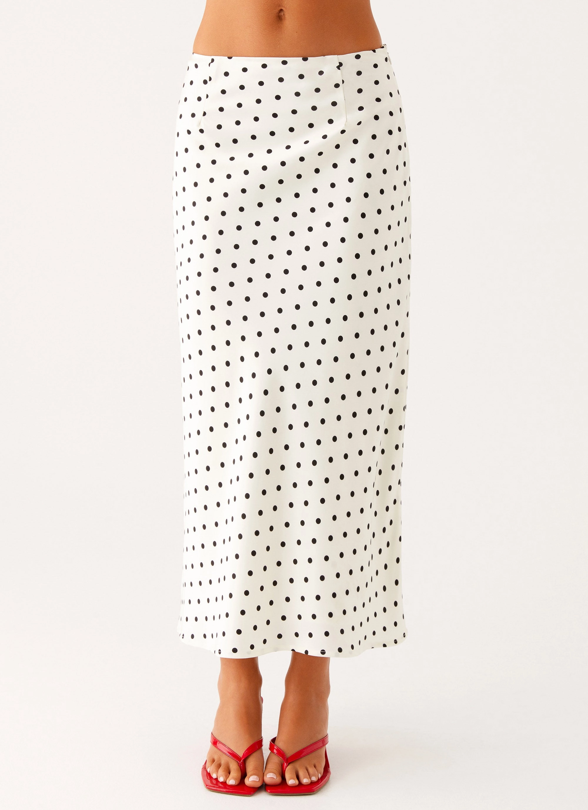 Breanne Midi Skirt - White Polka Dot High Street Chic Year Round Style