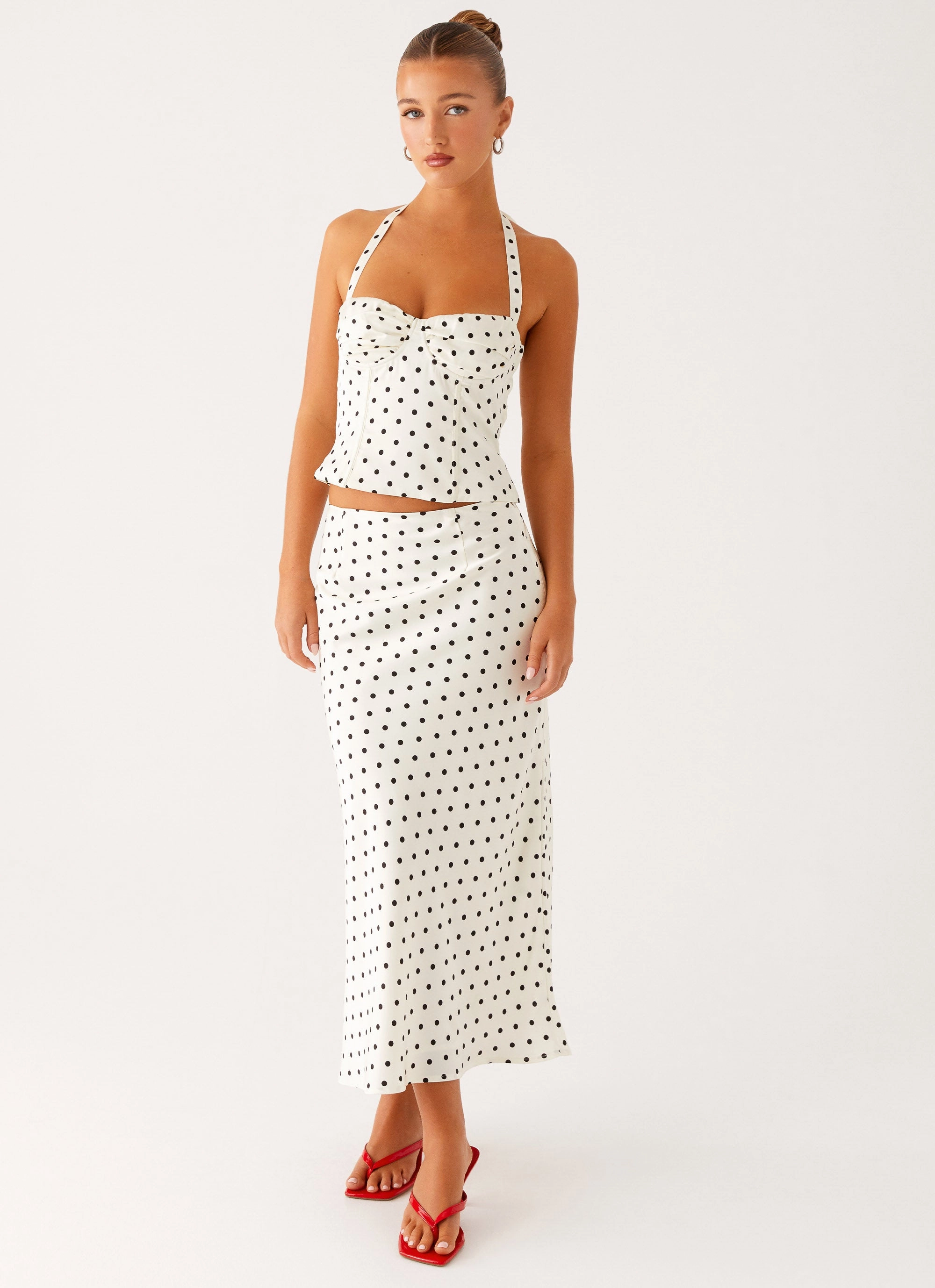 Easy Layer beaded embellishment Breanne Midi Skirt - White Polka Dot