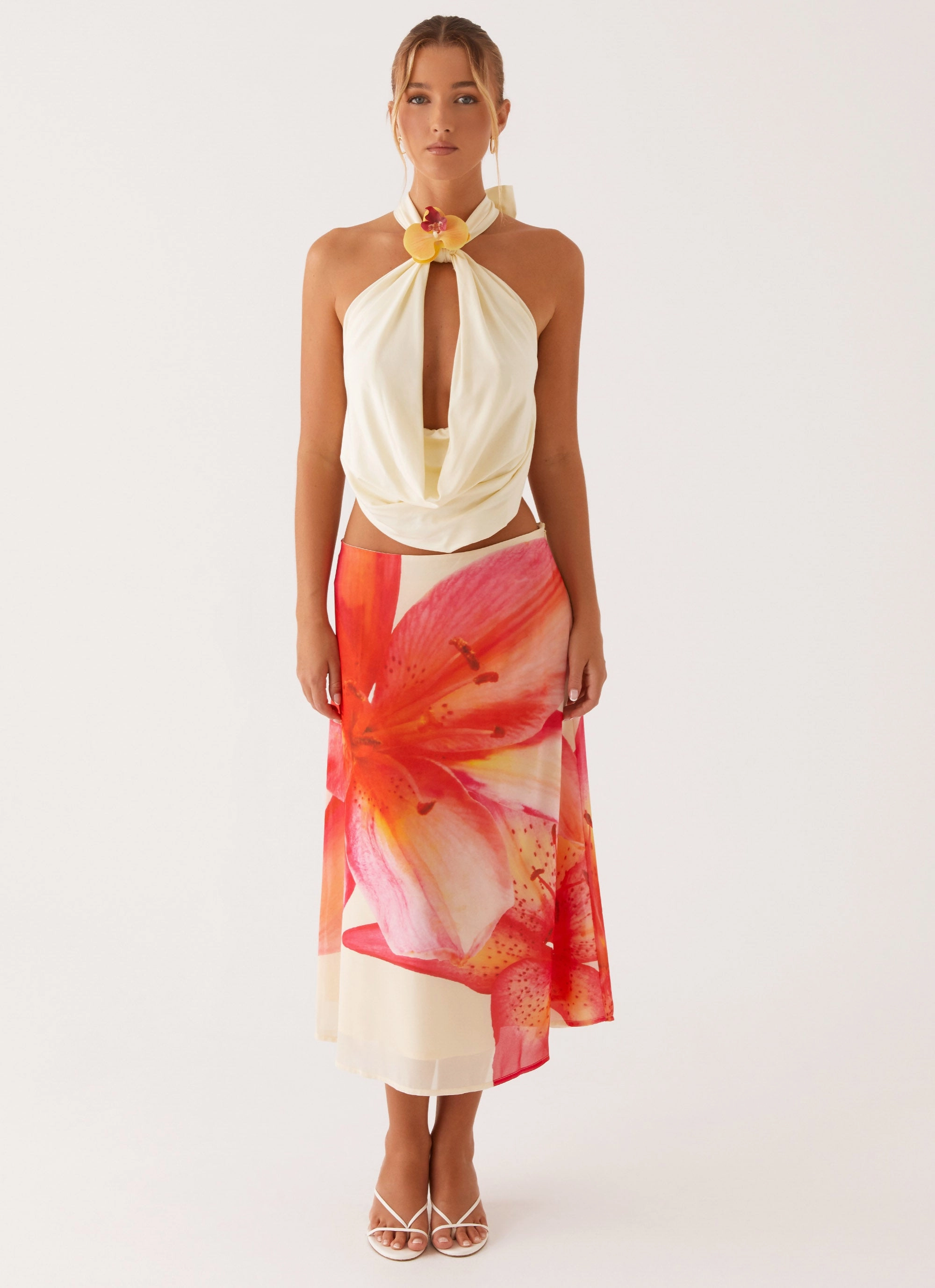 Tear Resistant Summertime Midi Skirt - Yellow Floral