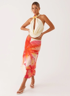 Wearable Art Adjustable Hem Summertime Midi Skirt - Yellow Floral