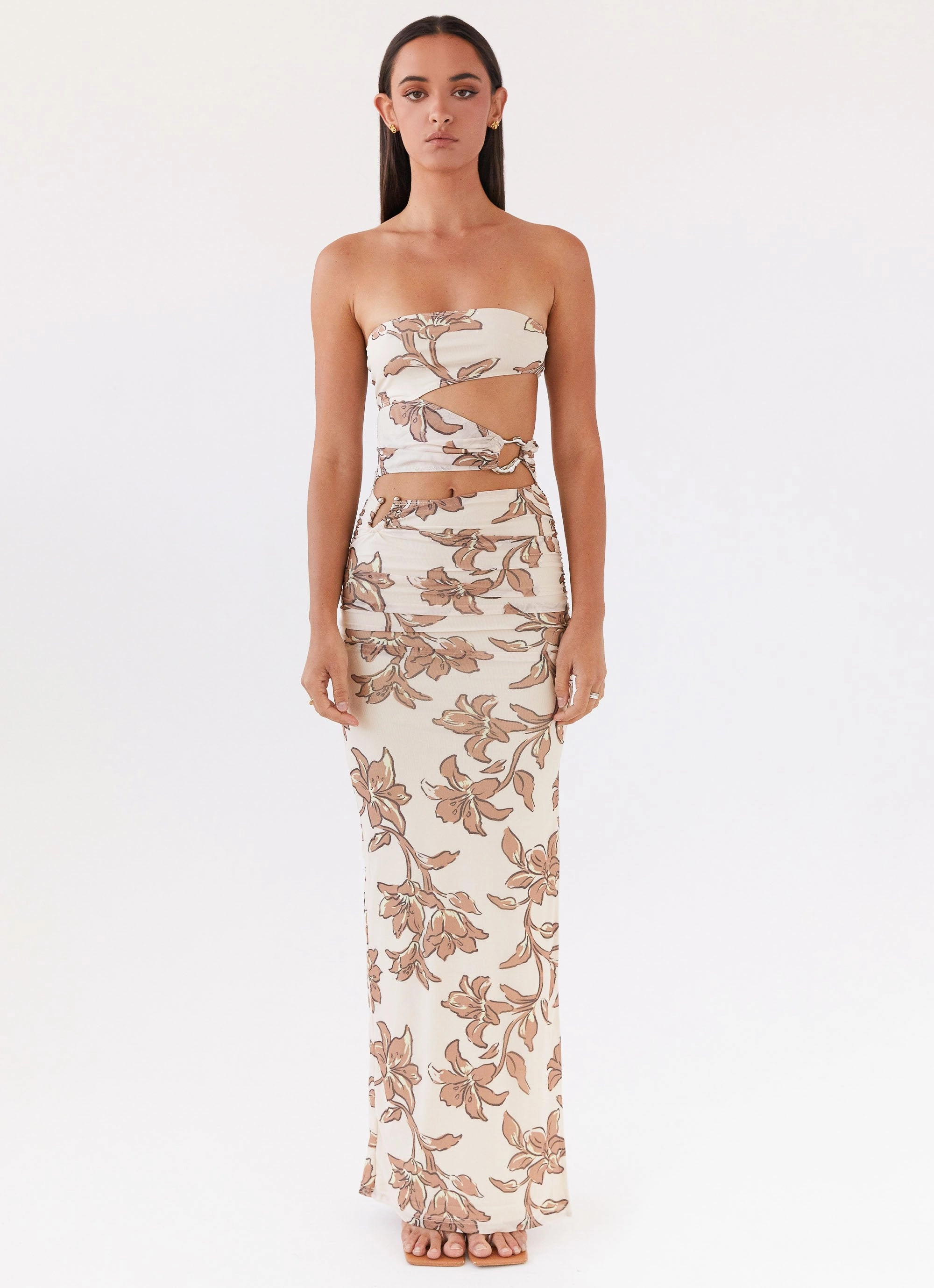 Into Pieces Mesh Maxi Dress - Hazel Bloom Silk Air Grace Color