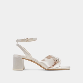 BRENNA HEELS IVORY SATIN Sleek Wear Buckle Detail