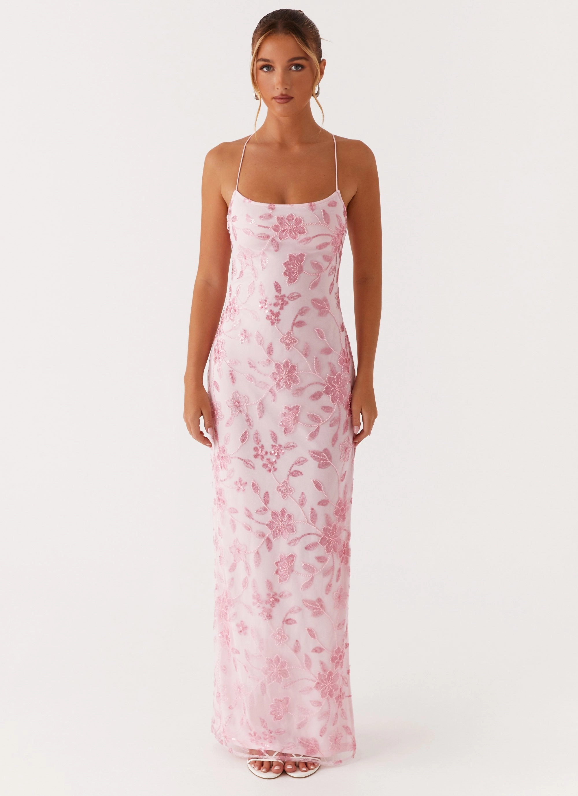 Chic formal attire Bright Lights Beaded Maxi Dress - Pink