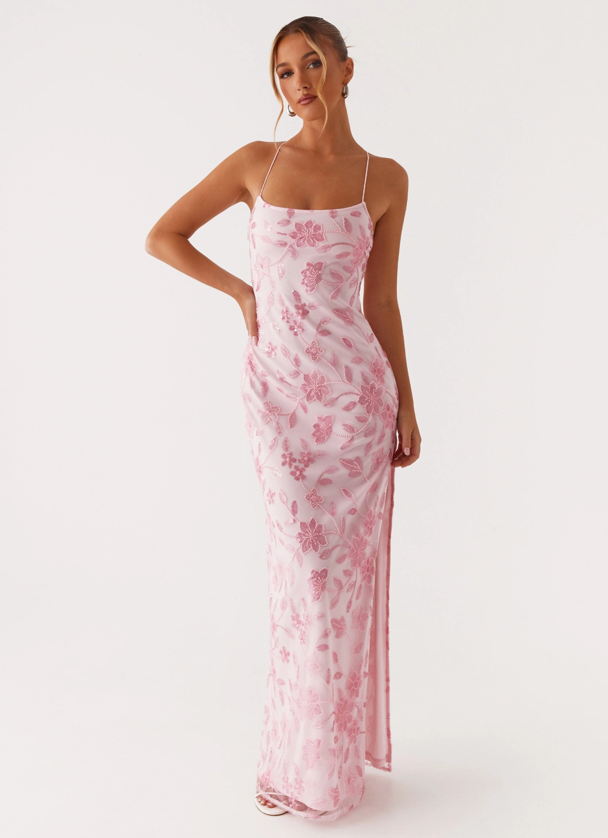 Bright Lights Beaded Maxi Dress - Pink Work Ready Playful and flirty dress