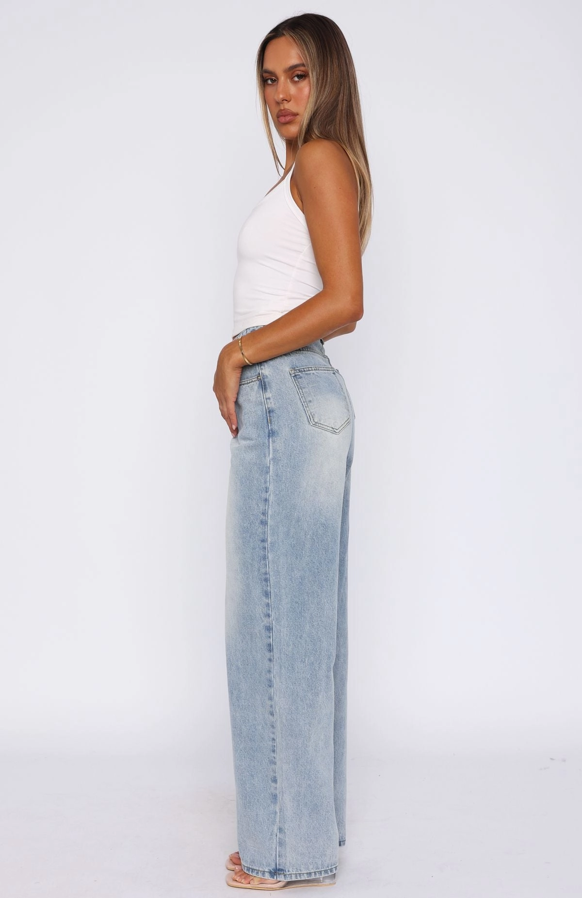 Soft Touch Trend Setter Vintage Lover Bring The Style High Rise Wide Leg Jeans Light Blue