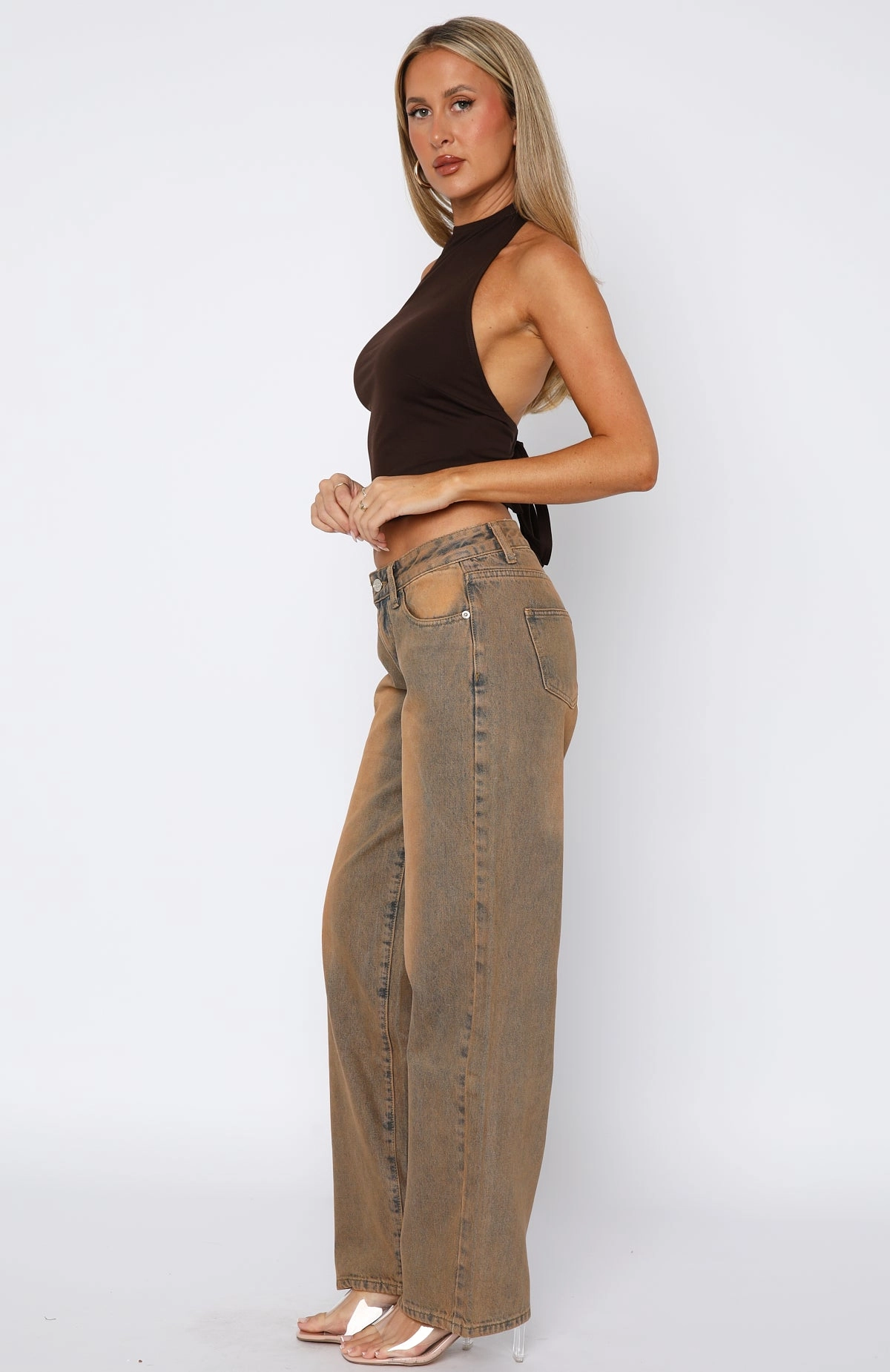 Stretch Classic Gym Ready Lockstitch Construction Bring The Style Low Rise Wide Leg Jeans Clay