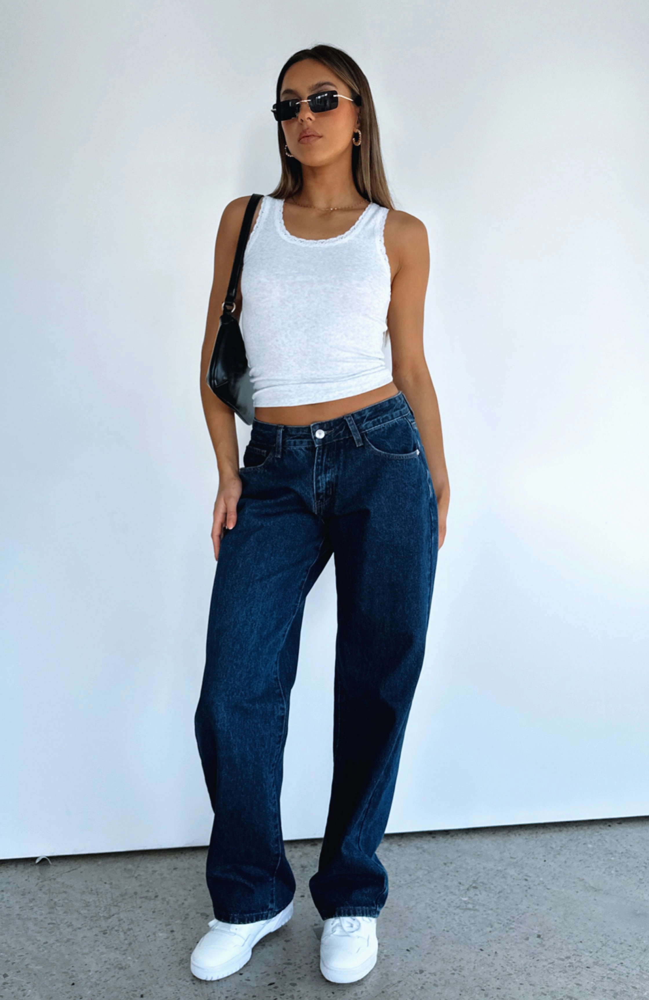 Distressed Detailing Bring The Style Low Rise Wide Leg Jeans Indigo Wash