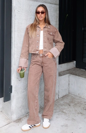 Earthy Rainy Day City Walk Night Out Rainy Day Bring The Style Low Rise Wide Leg Jeans Tan Wash