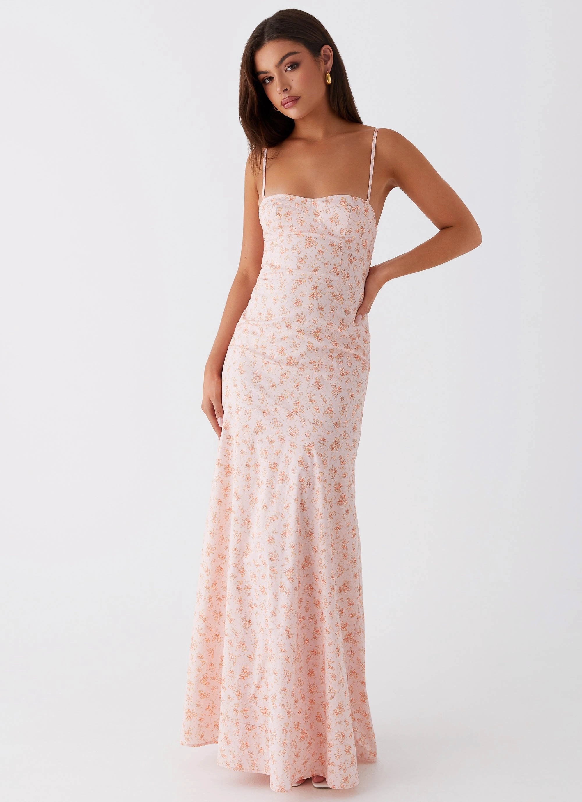 Britney Maxi Dress - Pink Ditsy Floral Pure Aesthetic Bright Appeal