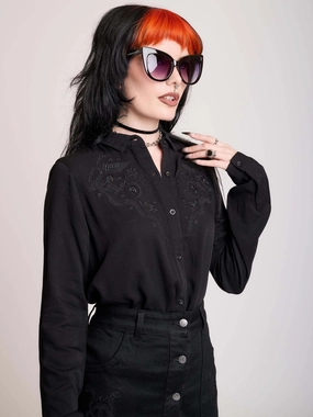 Embroidered Relics Button Up Shirt Organza Lace