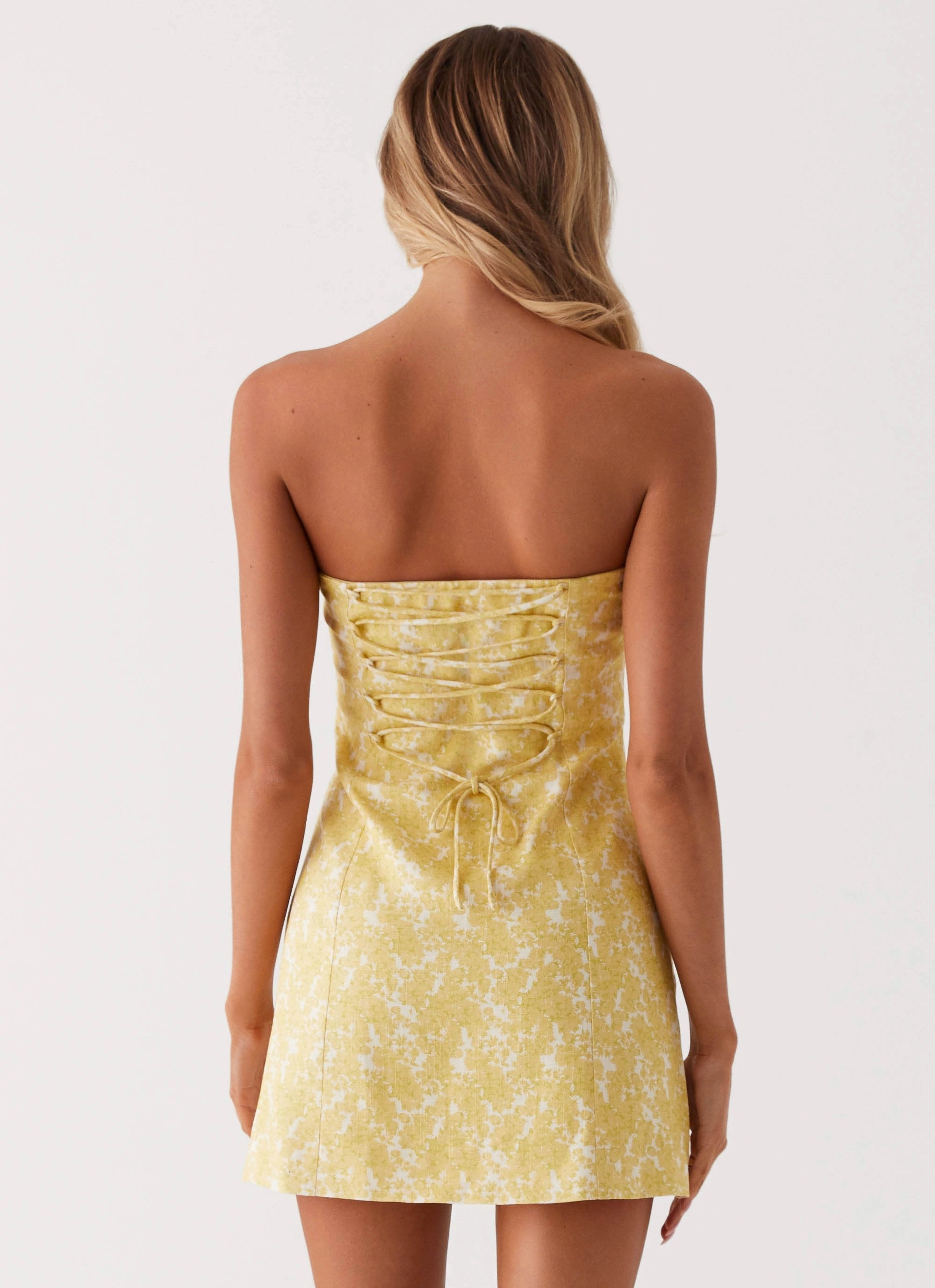 Livvy Strapless Mini Dress - Yellow Floral Refined fit Versatile Wear