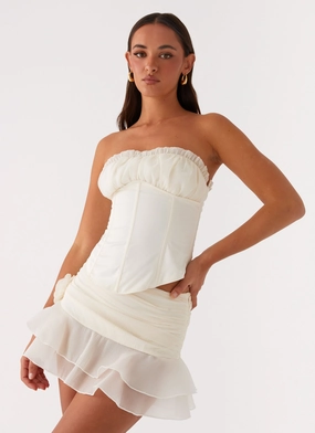 Call Me Never Tiered Mini Skirt - Ivory Design Detail