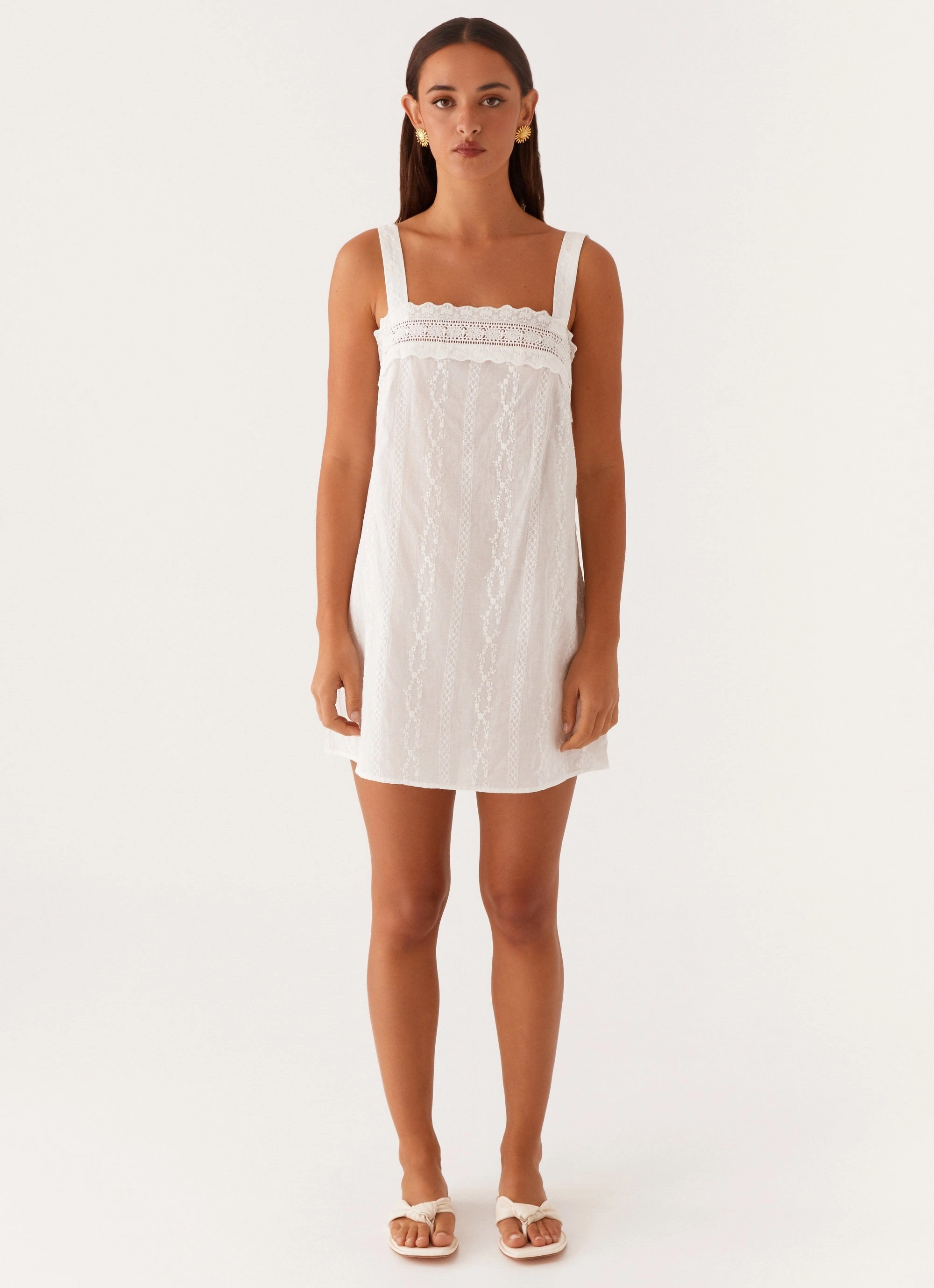 Calla Broderie Mini Dress - White Soft Vibes
