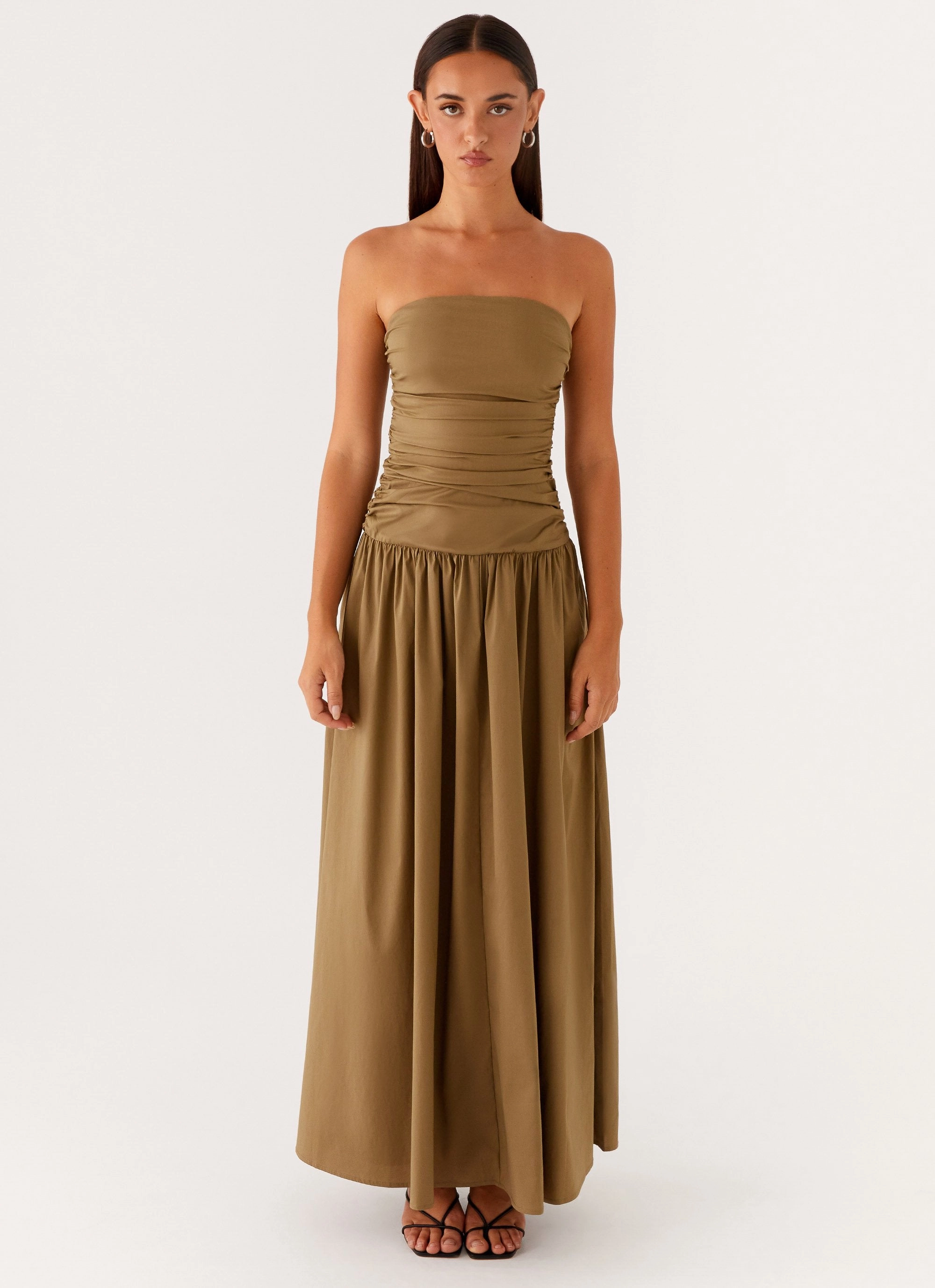 Carmel Maxi Dress - Khaki Mom Chic Shine Moment
