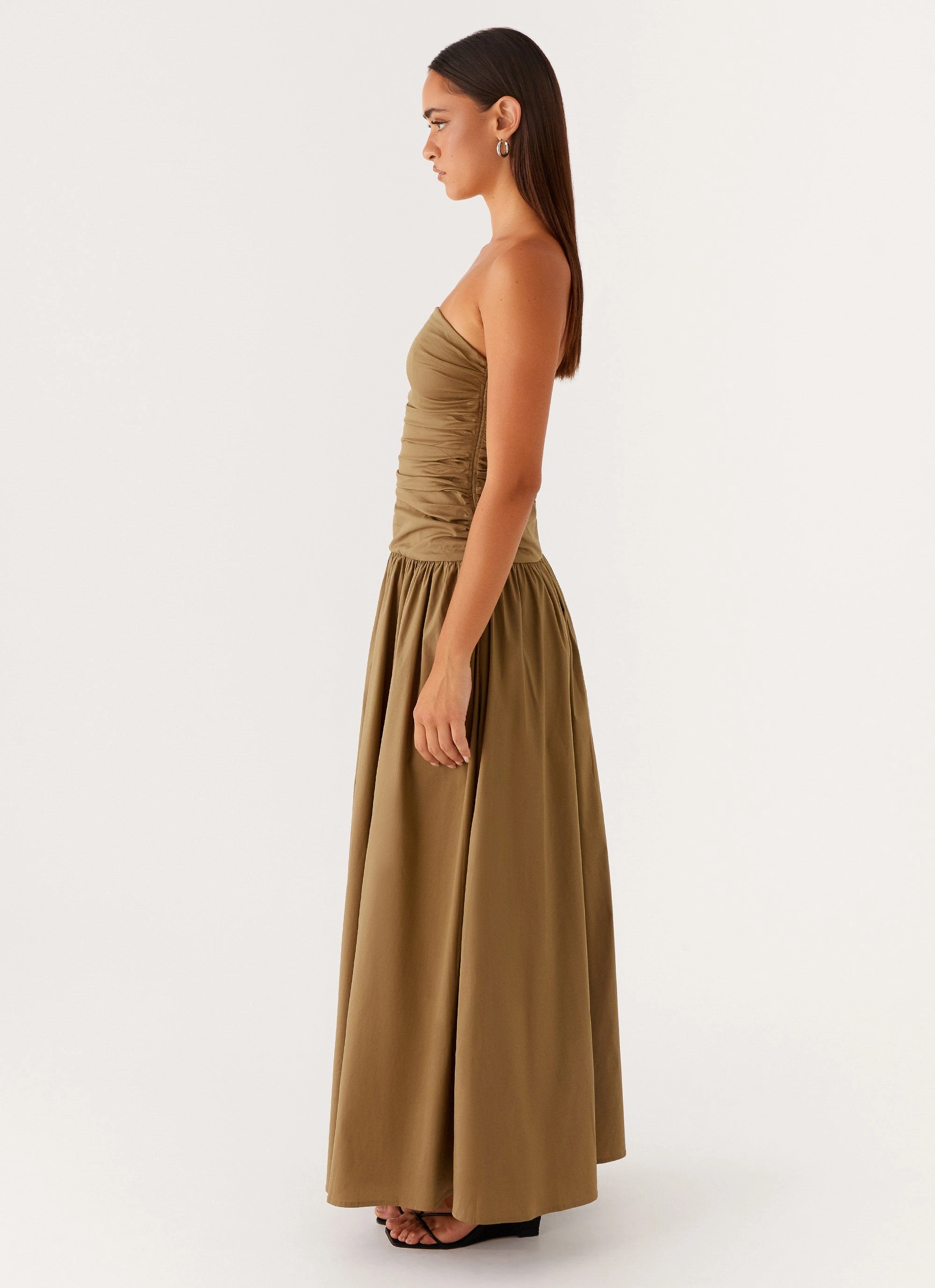 Carmel Maxi Dress - Khaki Flattering Waist Design