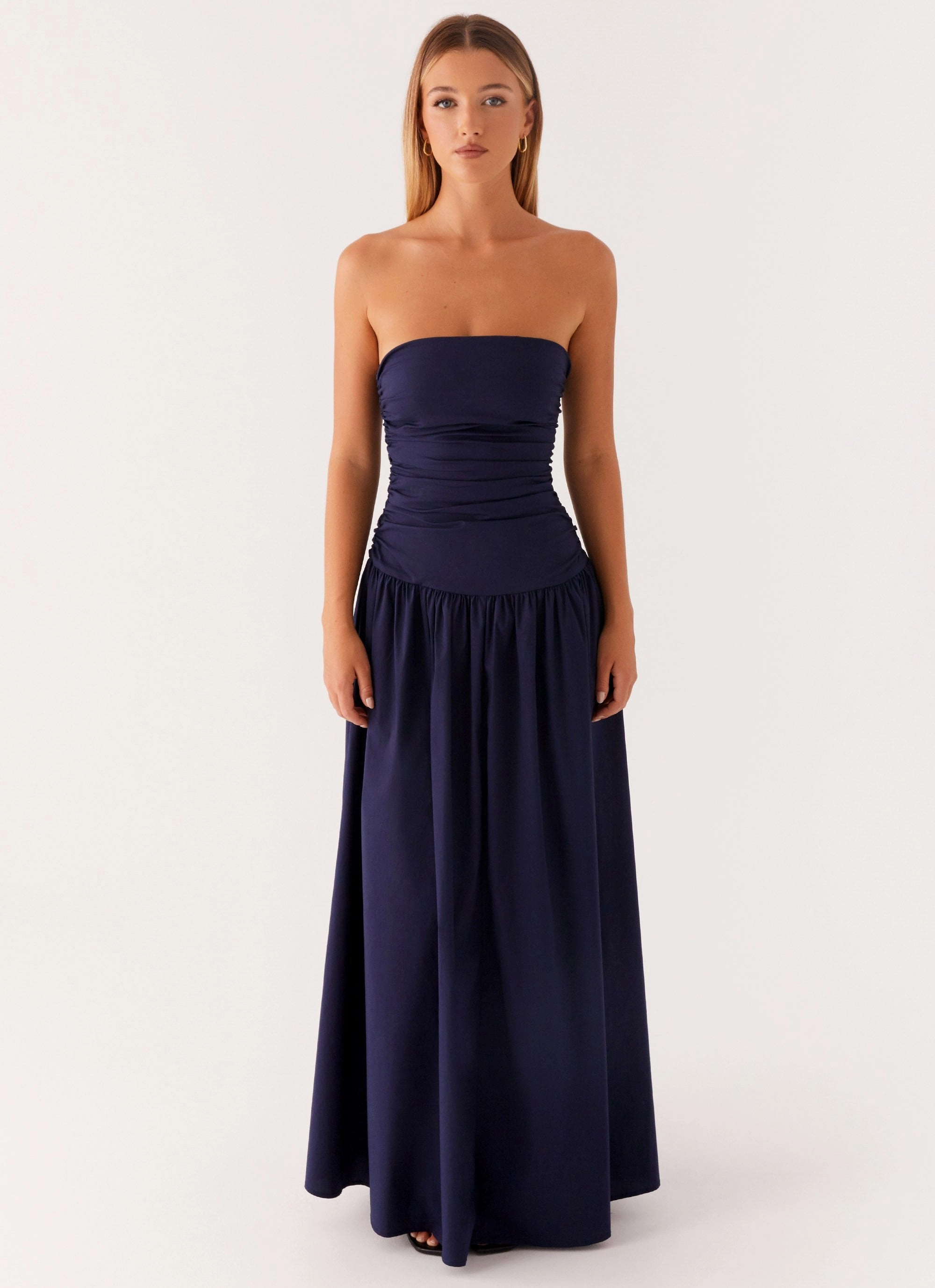 Smooth Look Front-Pocket Carmel Maxi Dress - Navy