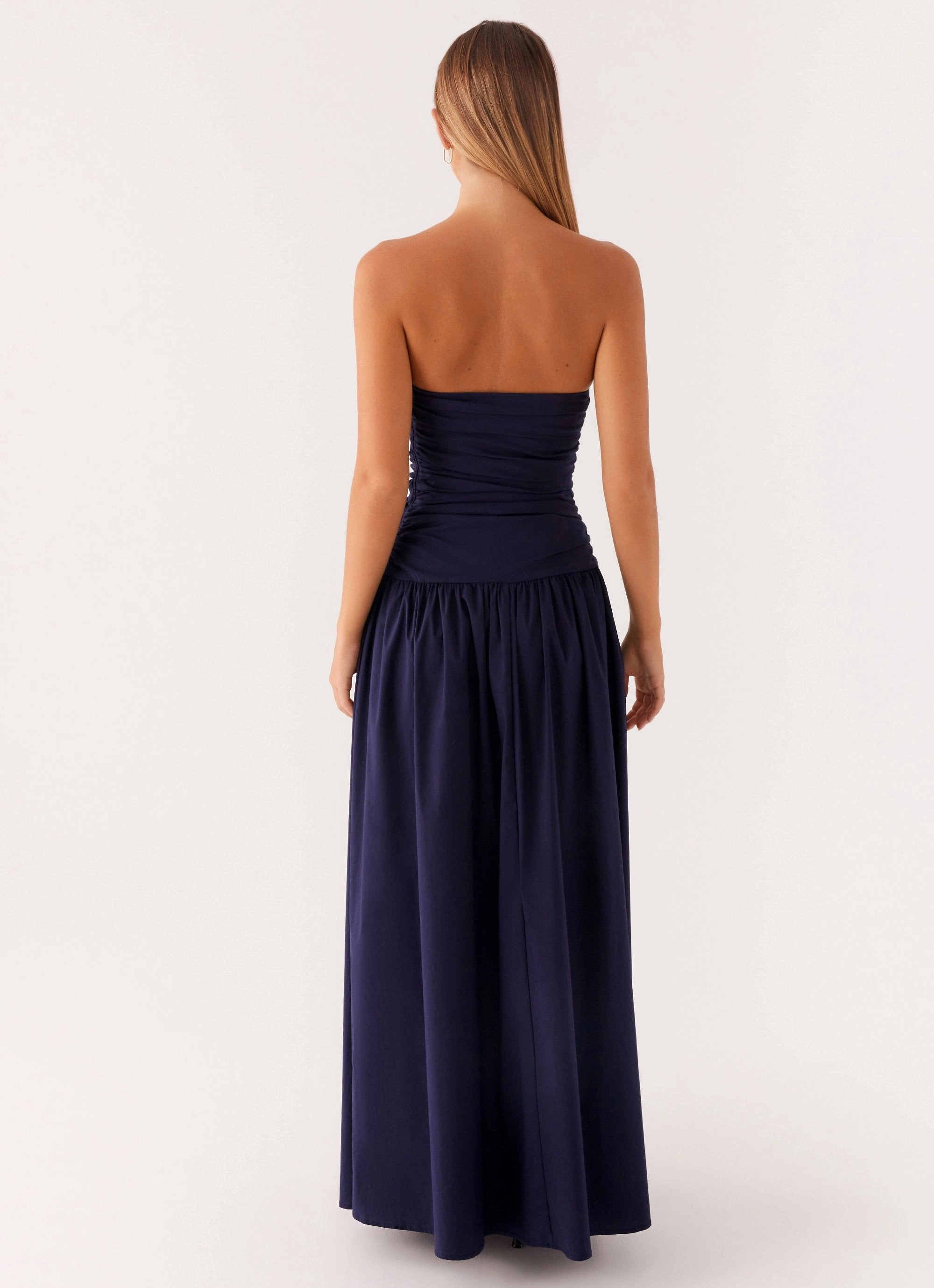 Airy Drape Flow Sleeve Carmel Maxi Dress - Navy