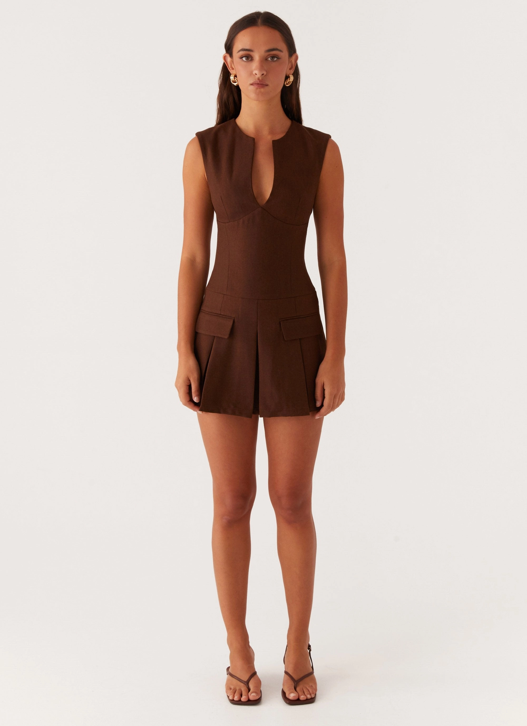 Cassia Mini Dress - Brown Guest Glam