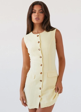 Bold Simplicity Castello Fiore Linen Mini Dress - Lemon