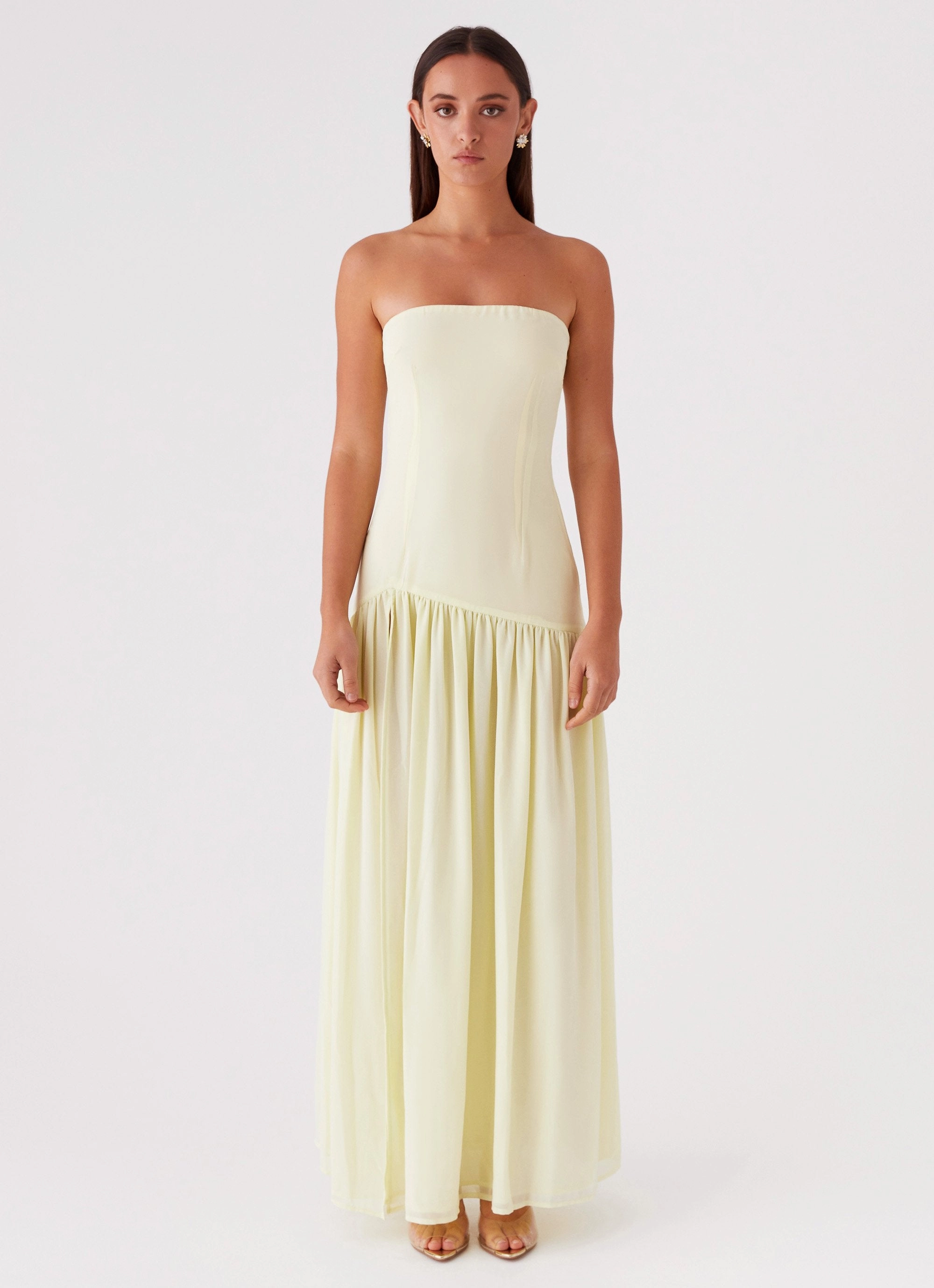Eden Strapless Maxi Dress - Yellow Minimal Detail