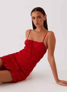 Part Timer Ruched Mini Dress - Red Sleek Fit