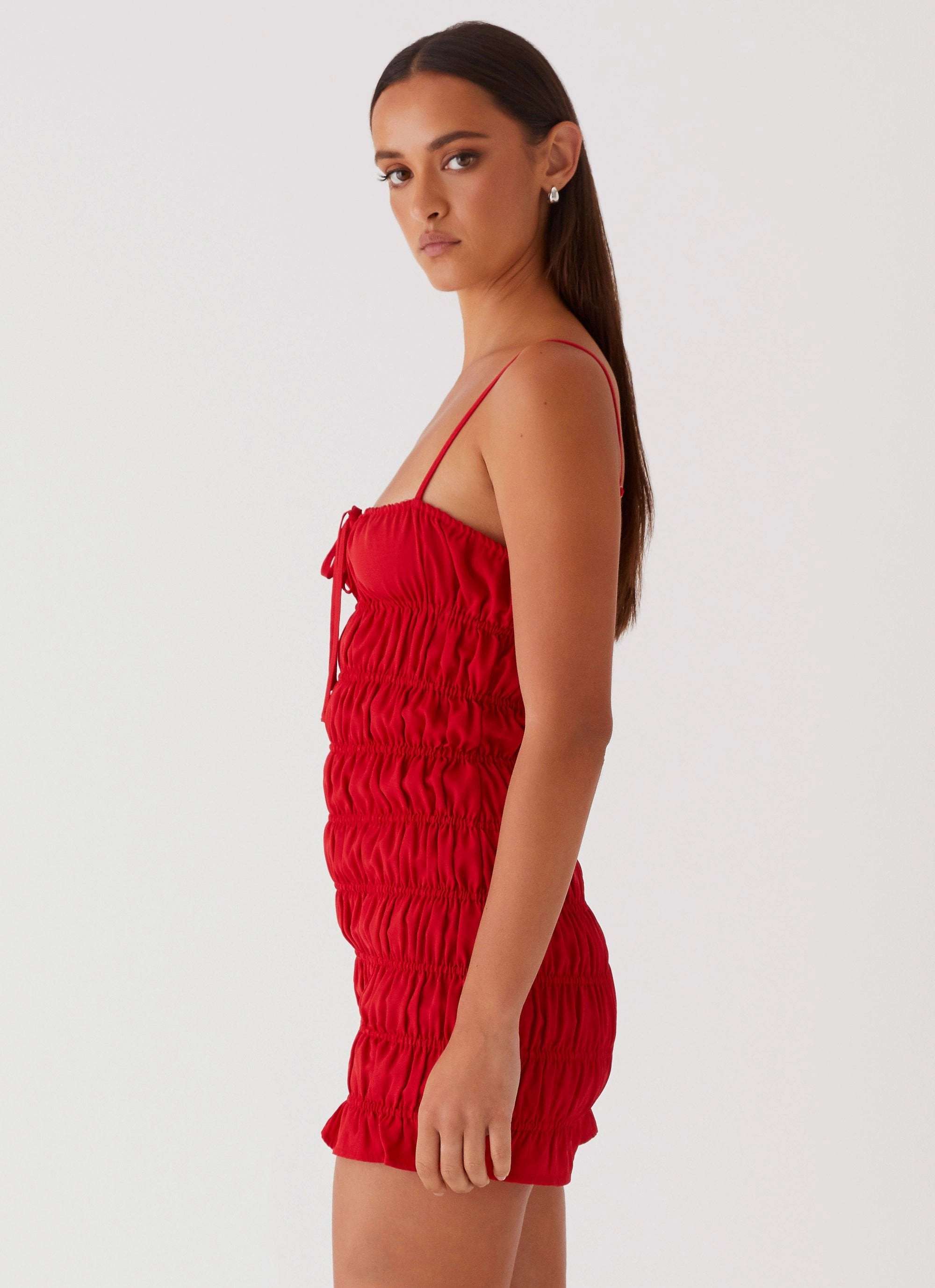 Comfy Wear Part Timer Ruched Mini Dress - Red