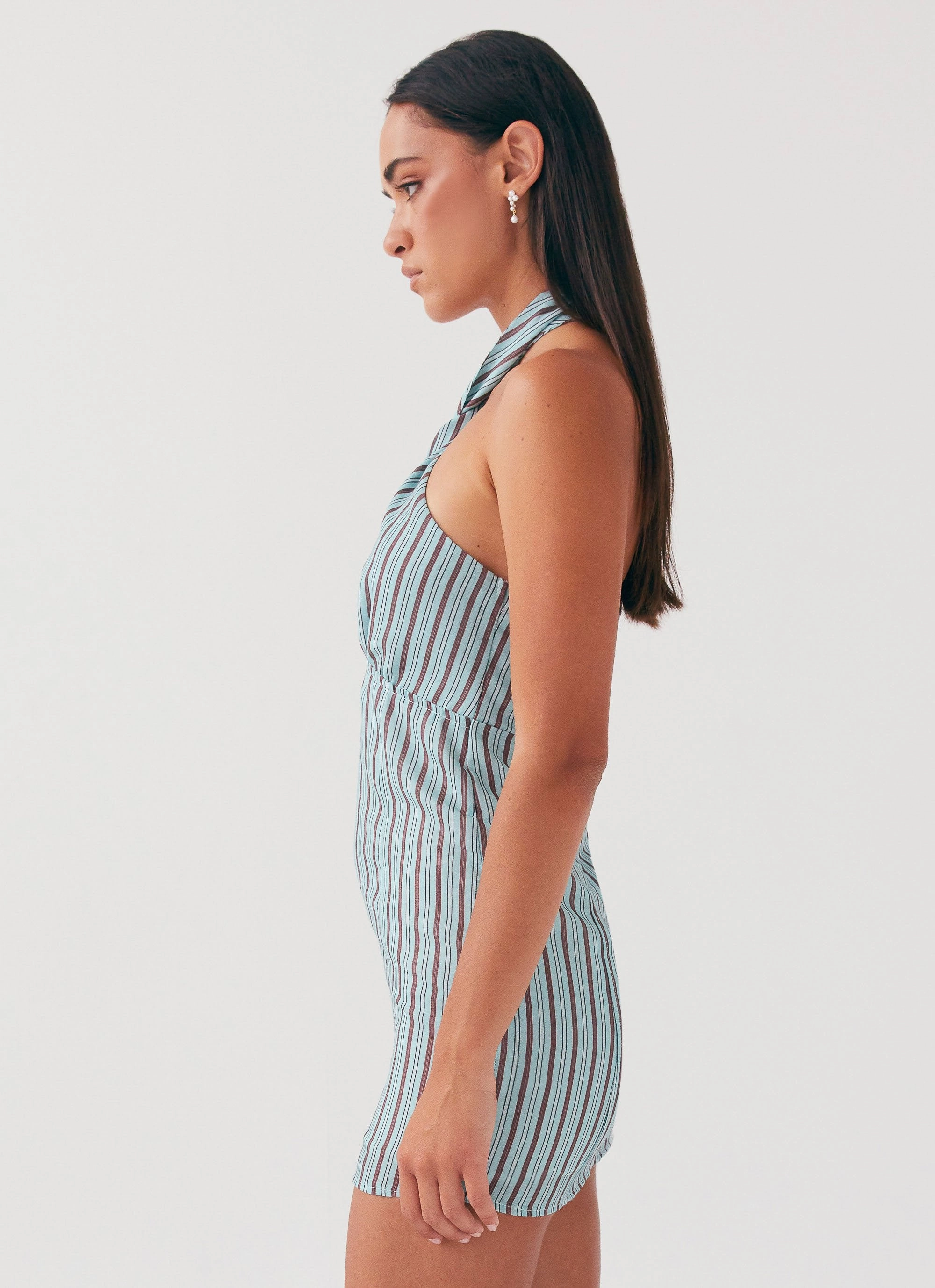 Sabine Linen Mini Dress - Coastal Stripe Fall Comfort Evening Motion
