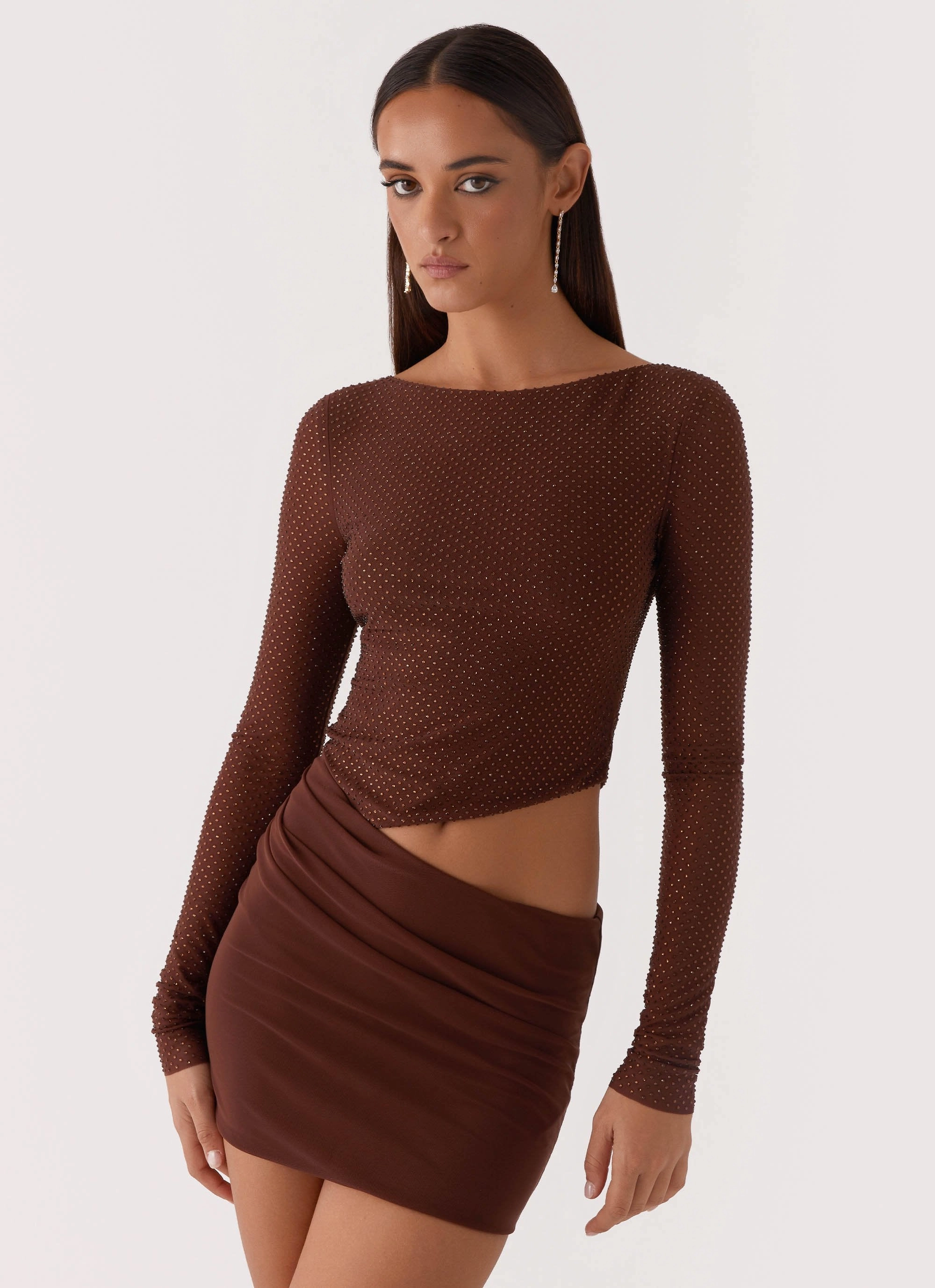 Catch The Night Sequin Mini Dress - Chocolate Comfortable Shape Chic Spirit