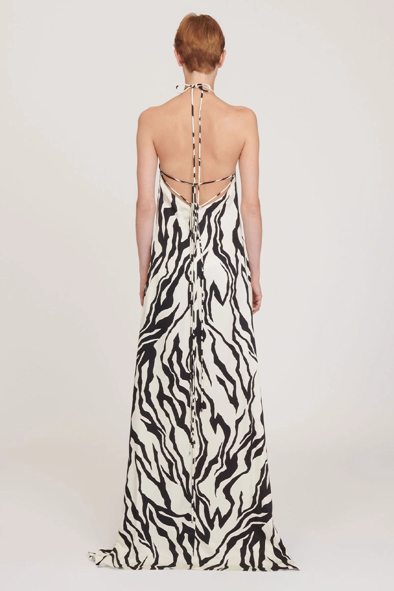 everyday elegance Minimalist Waist Zebra Print Long Dress