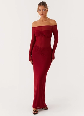 Divine Beauty Mesh Maxi Dress - Maroon Travel Essential Maximalist-Trend