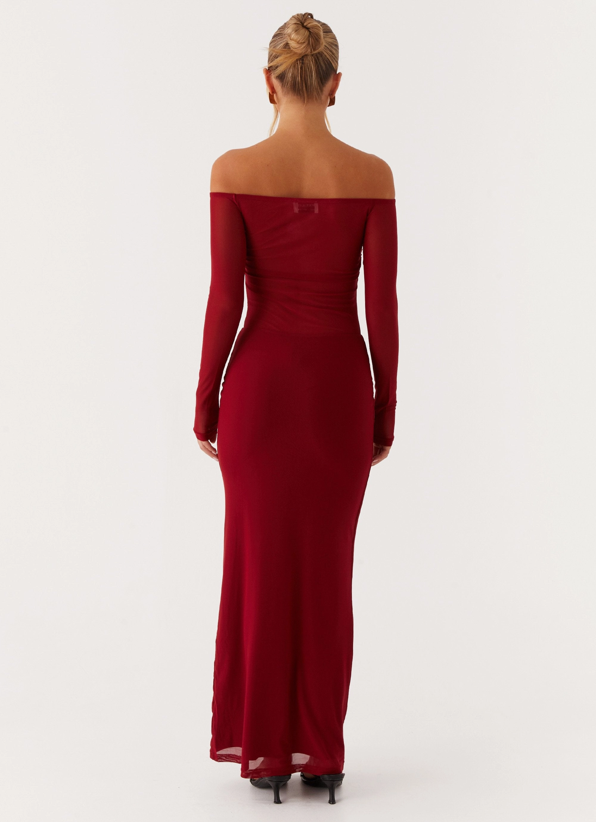 Divine Beauty Mesh Maxi Dress - Maroon Drape Wave