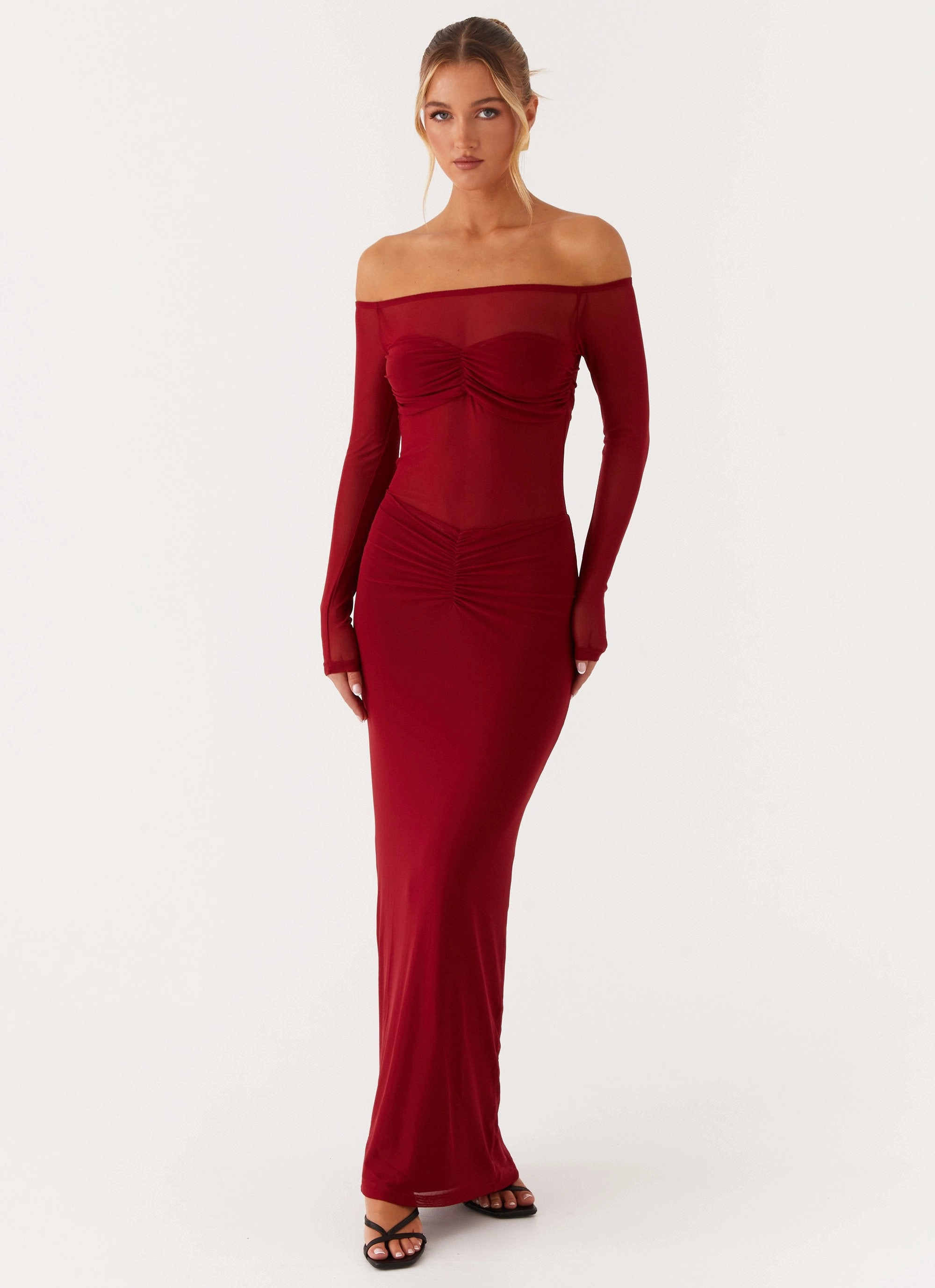 Divine Beauty Mesh Maxi Dress - Maroon Travel Essential Maximalist-Trend