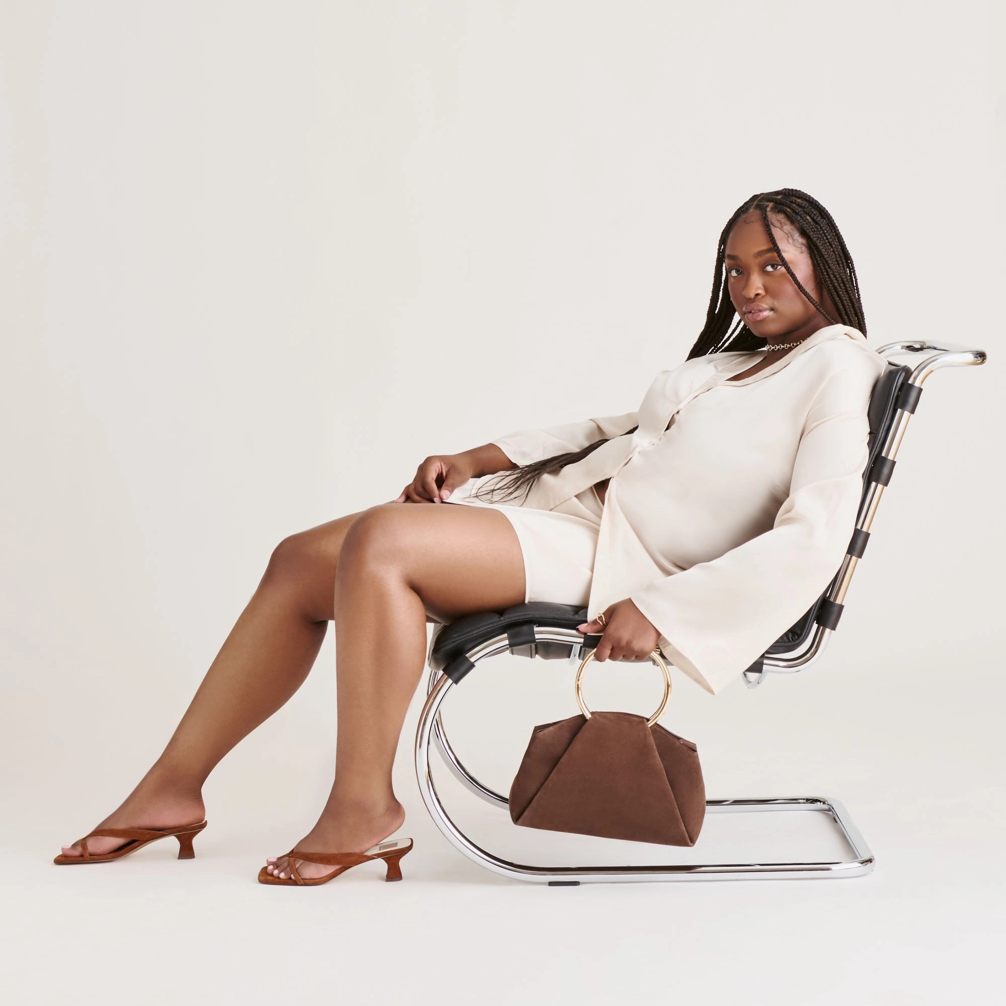 BREVEL HEELS DK BROWN SUEDE Sleek Profile Dressy Sandals