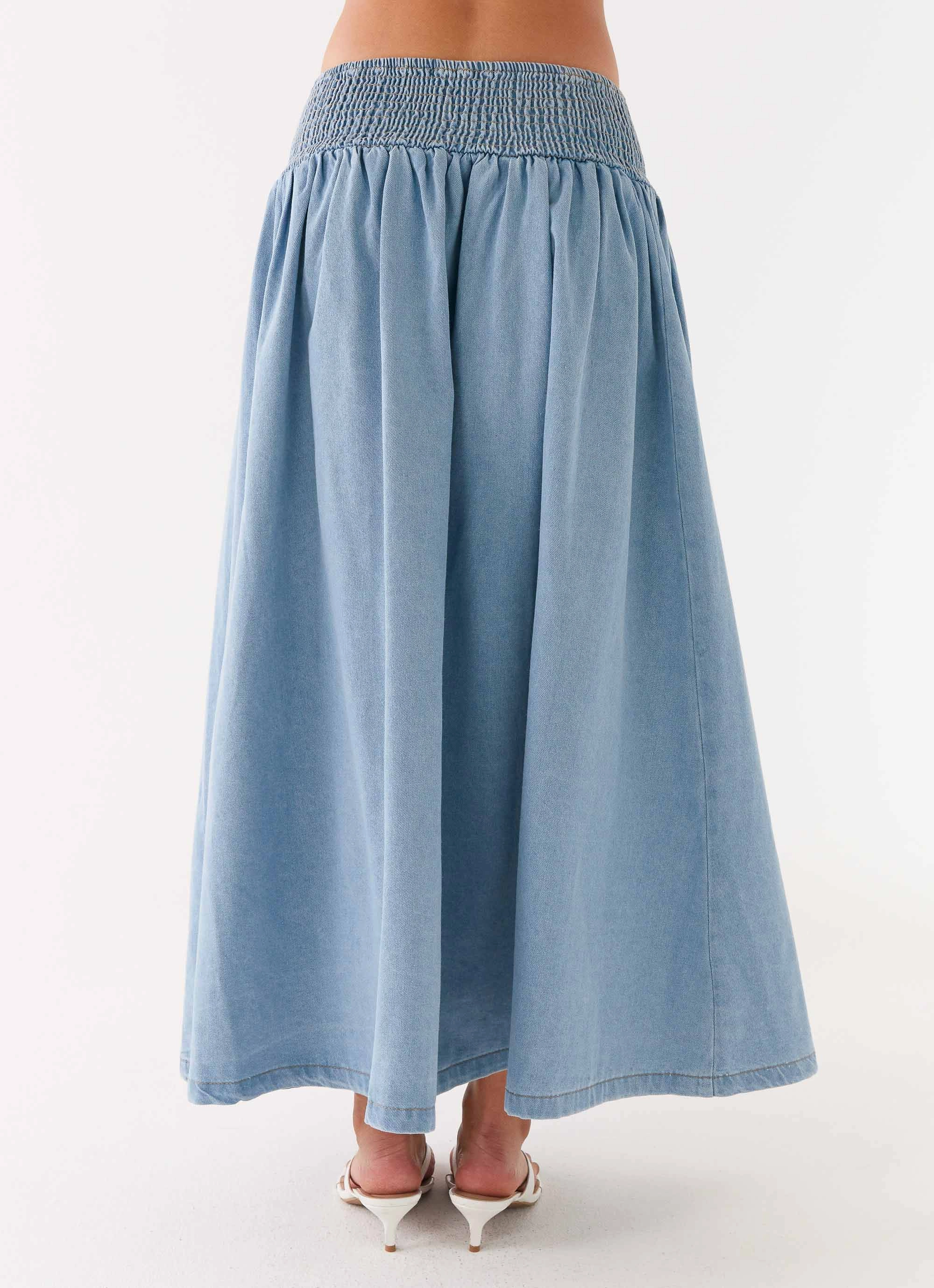 Modern Outfit Heater Midi Skirt - Washed Blue