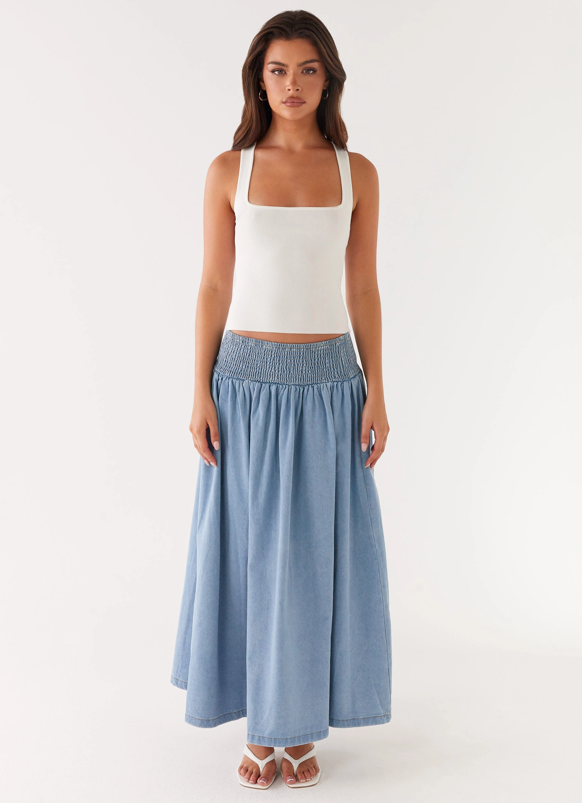 Texture Focus Heater Midi Skirt - Washed Blue