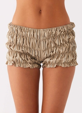 Girls Like Us Ruched Mini Shorts - Oatmeal Stripe Body Motion souvenir choice