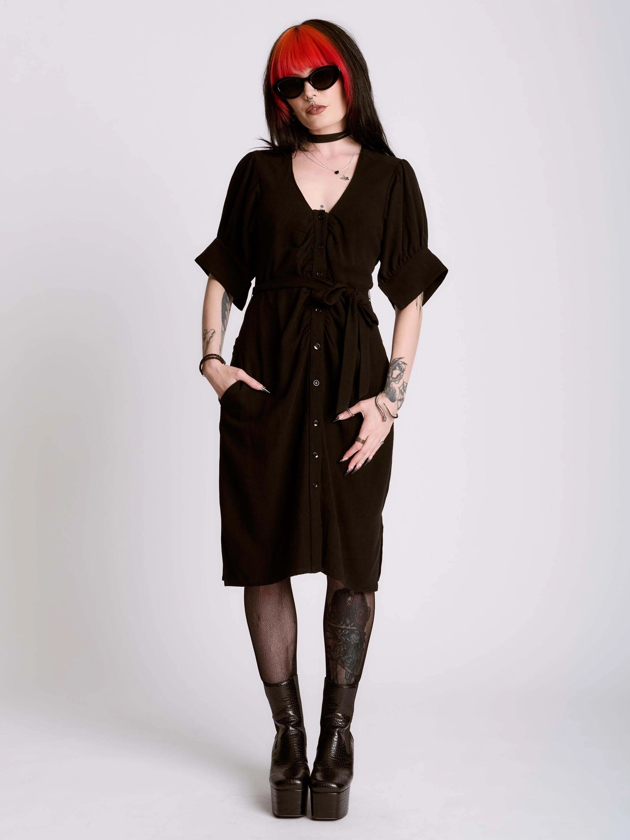 Summer Fashion Shirred  Linen Shirt Dress