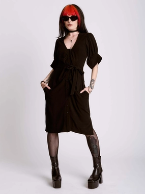 Front-Pocket Layered Comfort Shirred  Linen Shirt Dress