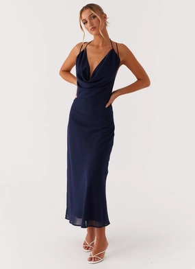 Clover Club Maxi Dress - Navy Happy Glow Front Ruffle
