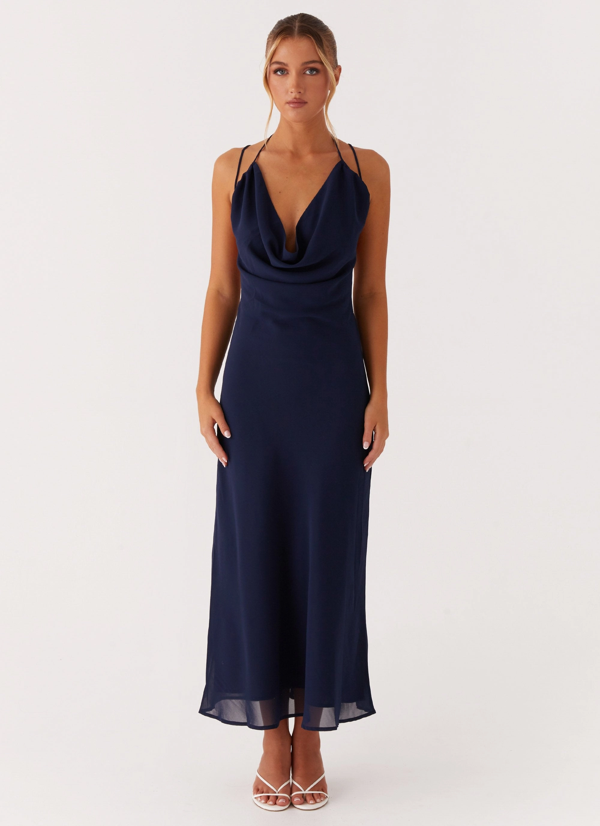 Collar Accent Perfect Proportion Clover Club Maxi Dress - Navy