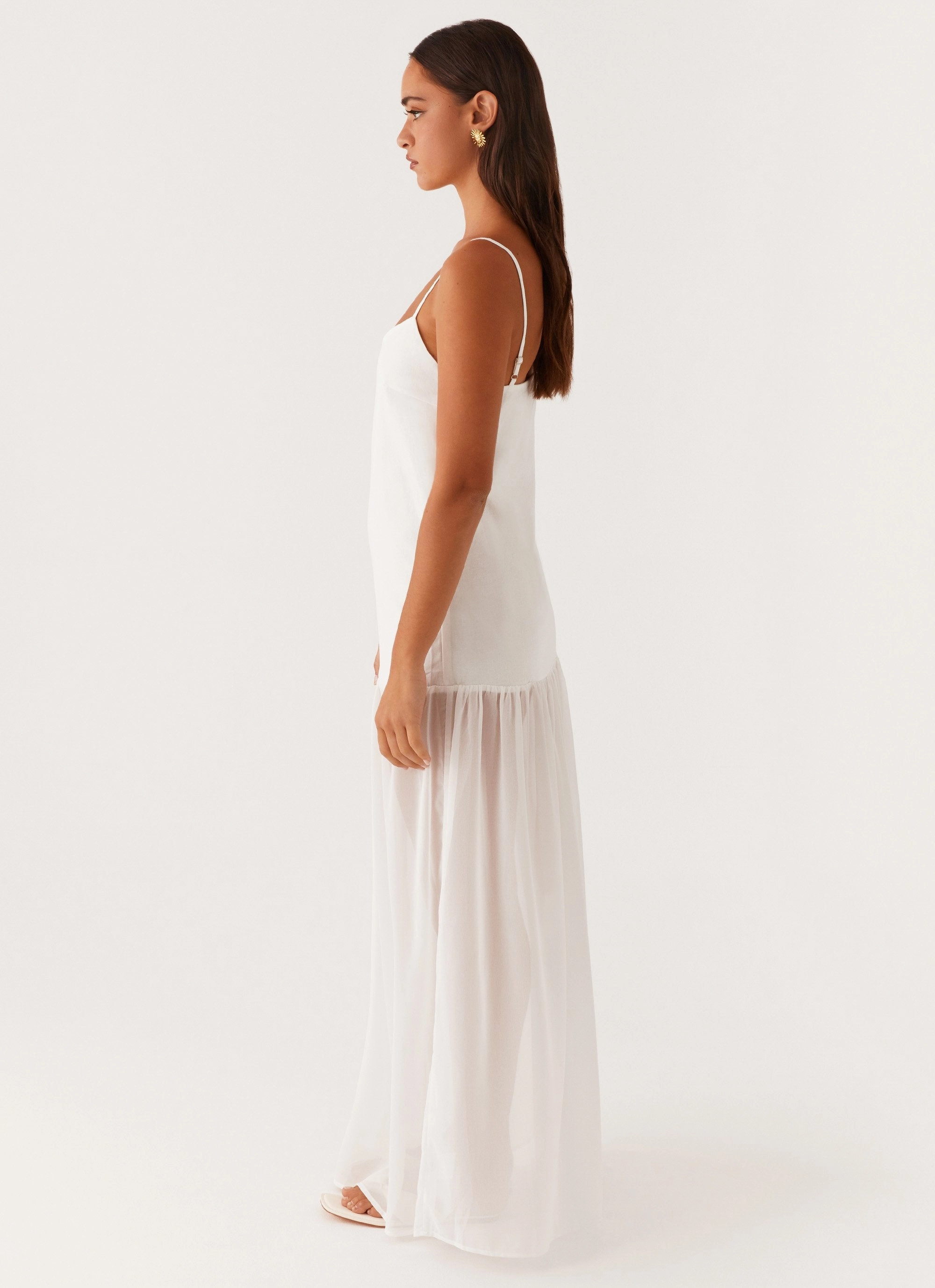 High Neck Natural Feel Heavenly Linen Maxi Dress - White
