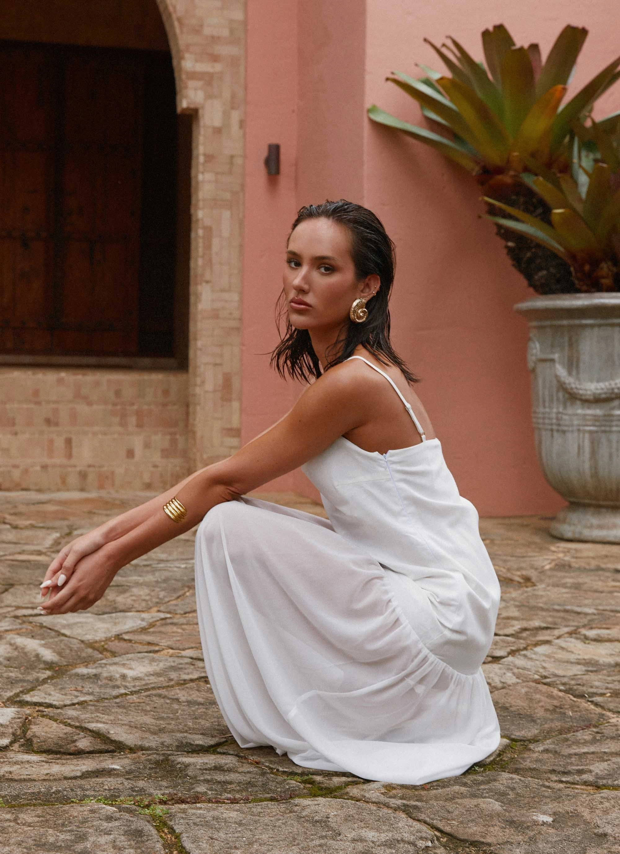 Heavenly Linen Maxi Dress - White Pure Stitch Wrap-Style