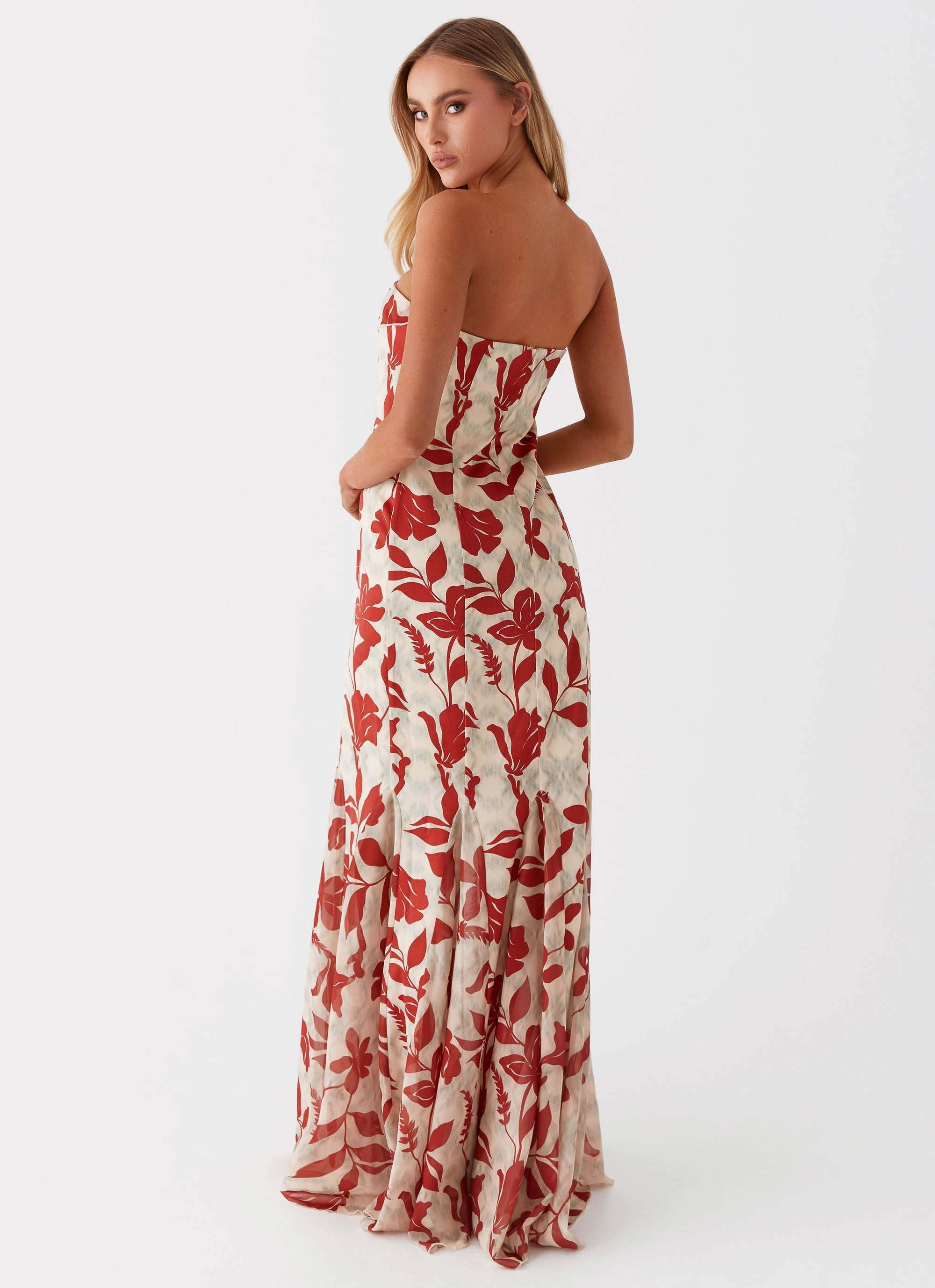 Willa Maxi Dress - Red Green Floral Art Soul