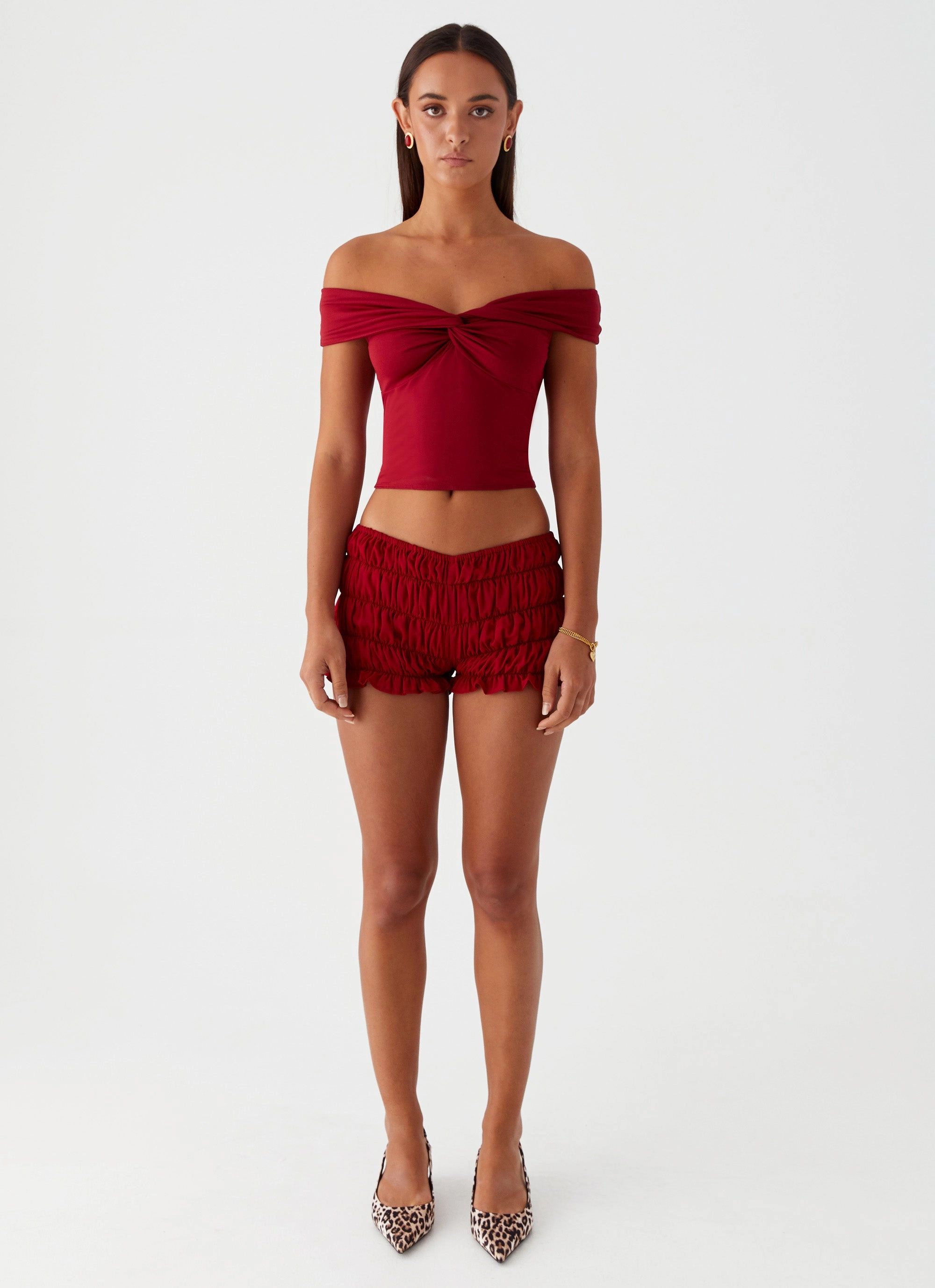 Girls Like Us Ruched Mini Shorts - Maroon Move Friendly