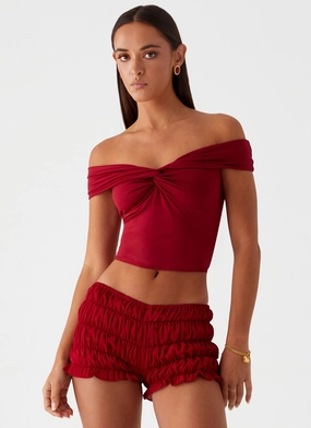 Multi Directional Flex Girls Like Us Ruched Mini Shorts - Maroon