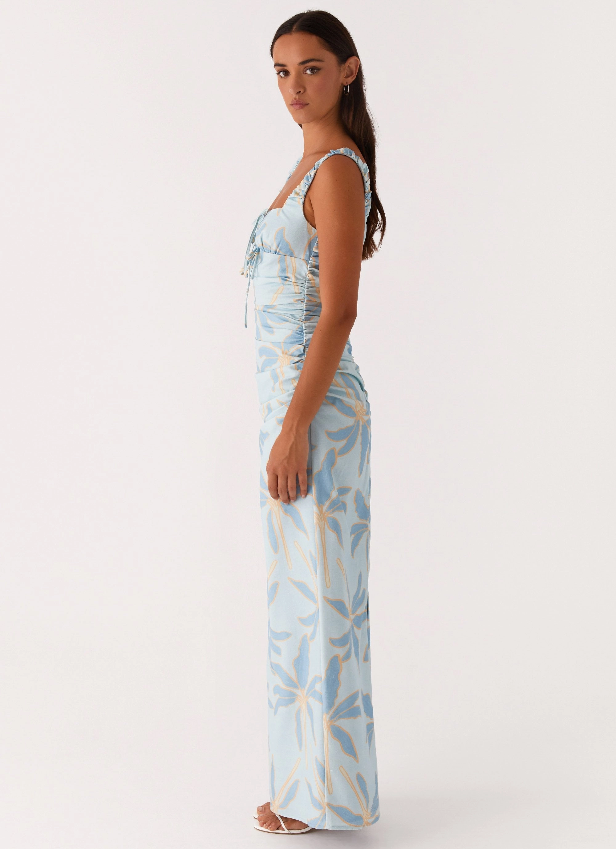 Cosmic Love Ruched Maxi Dress - Opulent Blue Smooth Blend Subtle Fit