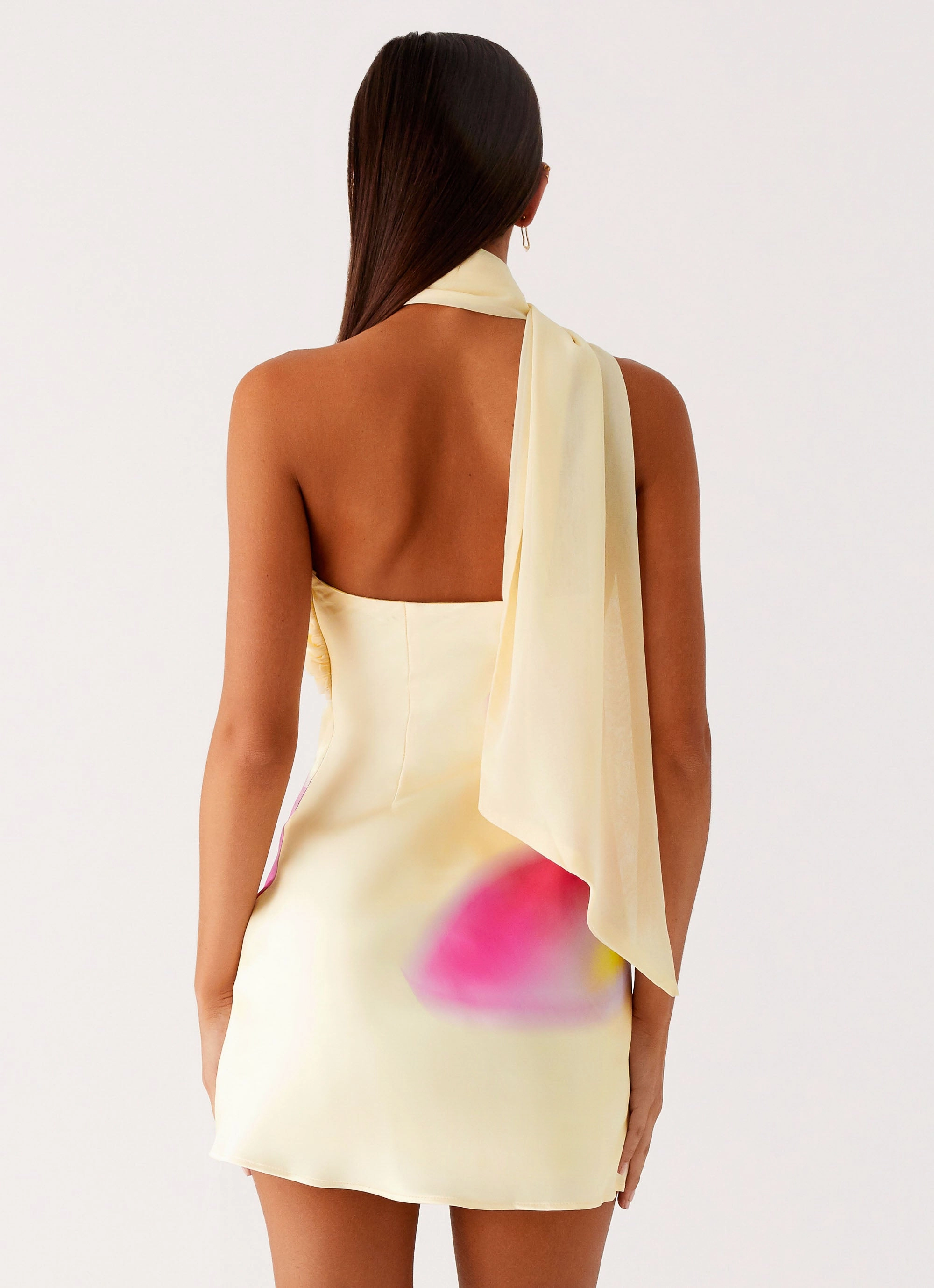 Perfect Waistband Layered Style Isa Scarf Satin Mini Dress - Frangipani Yellow